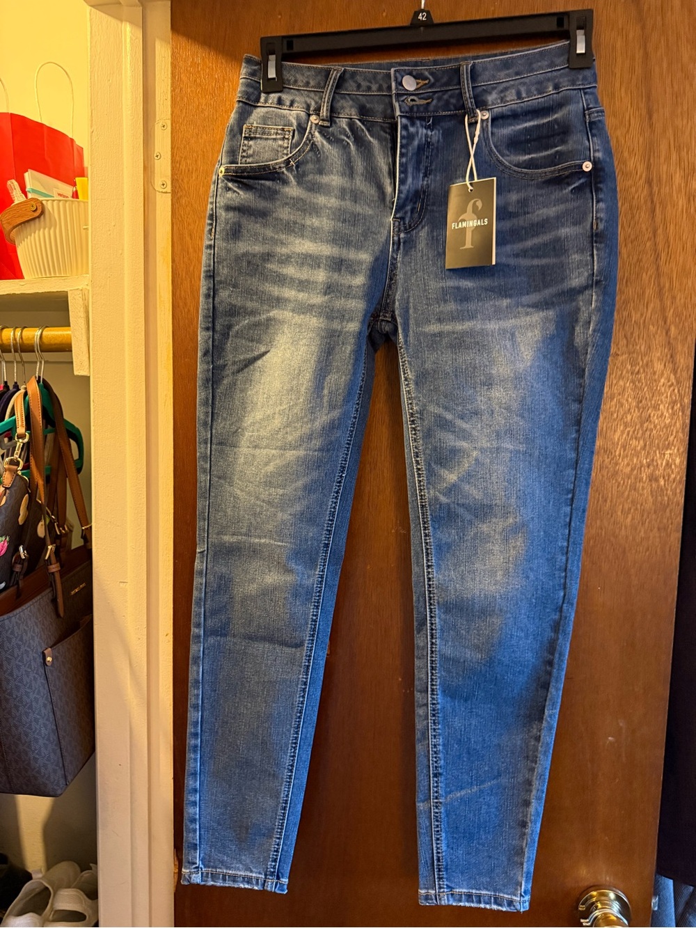 Skinny Mid-Blue Denim Jeans with Fading - Women's